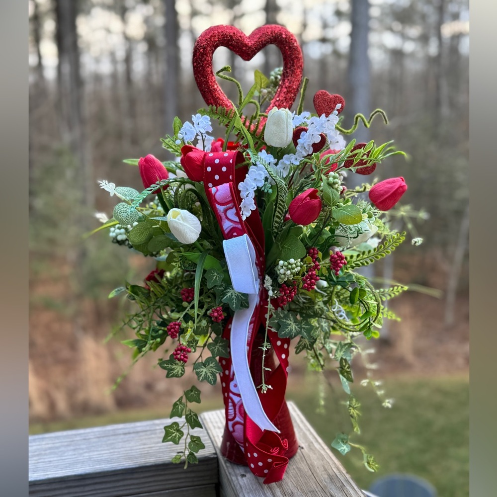 Red and White Real Touch Tulip Floral Arrangement - Picture 10 of 10